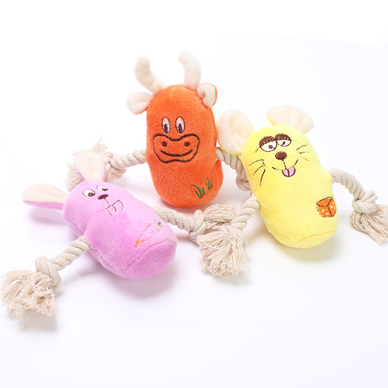 Soft Plush Mouse Pet Chew Toys Animal Rabbit Durable Squeaky Sound Toys For Cat Dogs Interesting Fleece Cattle Pet Squeak Toys