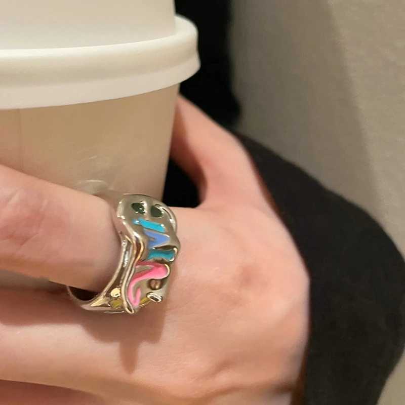 Luxury Korean Y2k Saturn Pendant Open Ring Womens Retro Creative Oil Drop Adjustable Finger Couple Ring Jewelry W240909