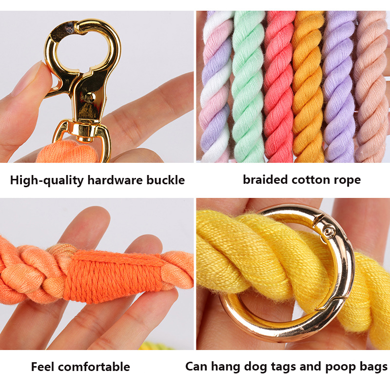 Dog Leash Rope Cute Macaron Pet Leash 250cm/210cm Long for Walking Running Training Comfort Cotton Handmade Braided Rope Leashes