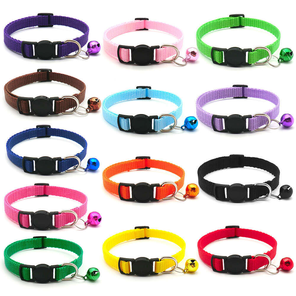Wholesale 100Pcs Pet Cat Dog Collar With Bell Delicate Safety Casual Rabbit Solid Color Neck Strap Fashion Walking Outside