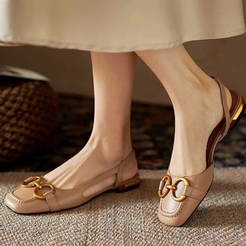 Sandals French womens shoes retro womens sandals 2024 summer new elegant low heel casual shoes lazy Muller shoes designer womens shoes