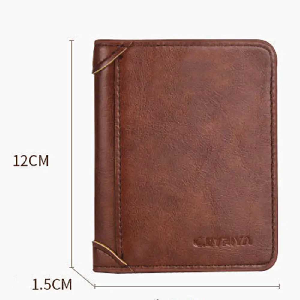 PU leather RFID wallet mens ultra-thin vertical wallet black ultra-thin short ID card holder minimum mens brown wallet Z250411