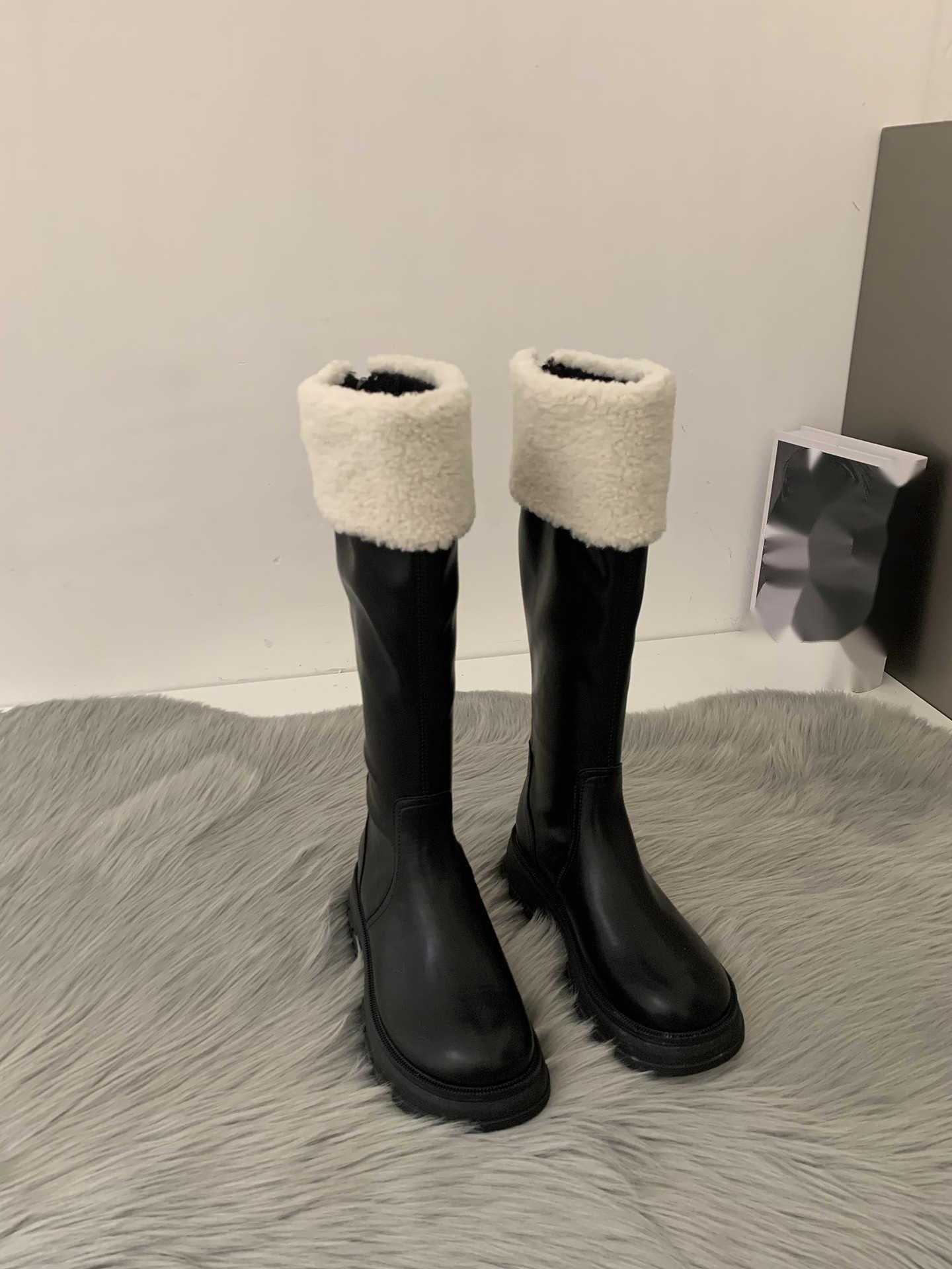 CMM Thick Soled Snow Boots White Fur Shoes Boys Velvet Cotton Boots Long Boots Knight Boots