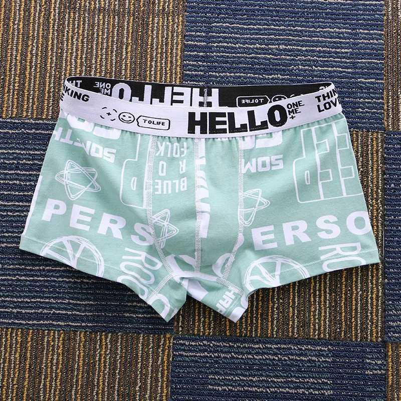 Fashion Printed Boxer Shorts Mens Convex Pouch Underwear Mid Waist Comfortable Underpants Elastic Male Lingerie Youth Soft Pant Y240910