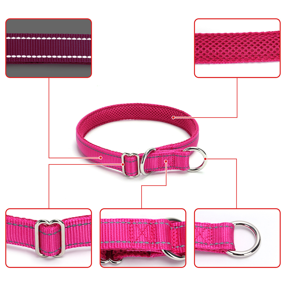 Adjustable Pet Collar Nylon Reflective Mesh Lined Anti-Suffocation P Chain Dog Chain Dog Collar for Medium & Large Dogs Training