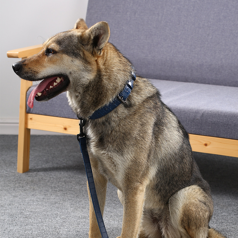 Leather Dog Collar Adjustable Crocodile Leather Pet Collar Embedded Puppy Graphics Decoration for Small, Medium and Large Dogs