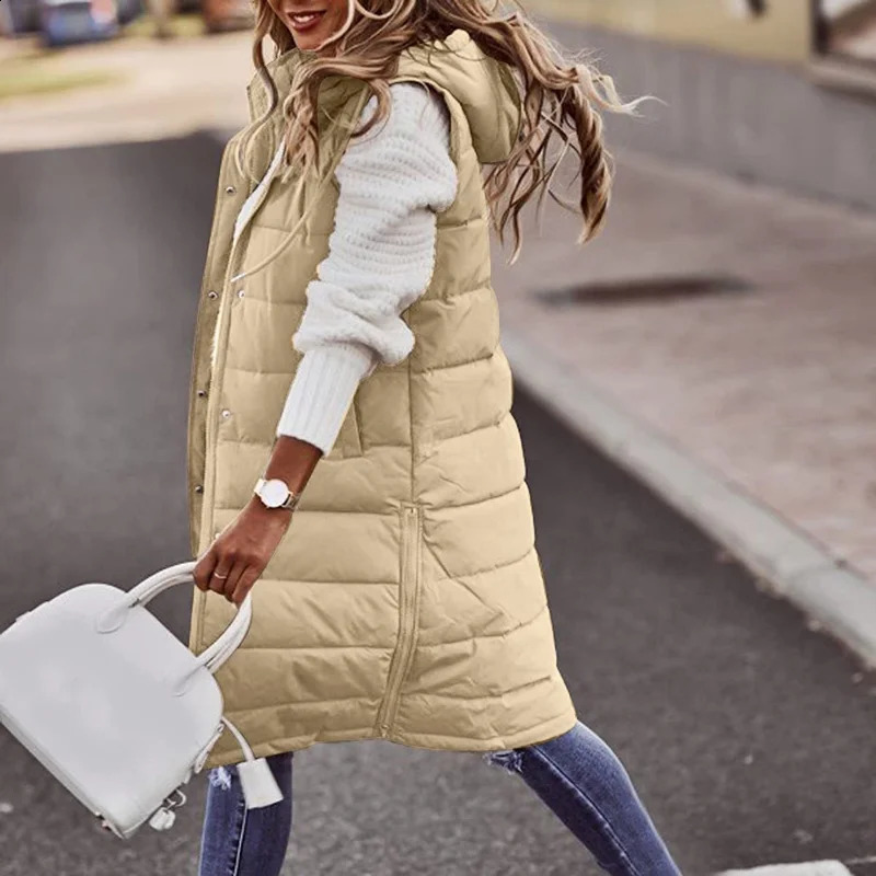 Long coat with hood outdoor vest womens jacket bedding sleeveless winter lightweight sweater 240910