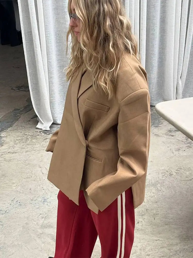 Women's Elegant Lapel Suit Jacket, Casual Loose Long Sleeve Office Blazer, Style B4