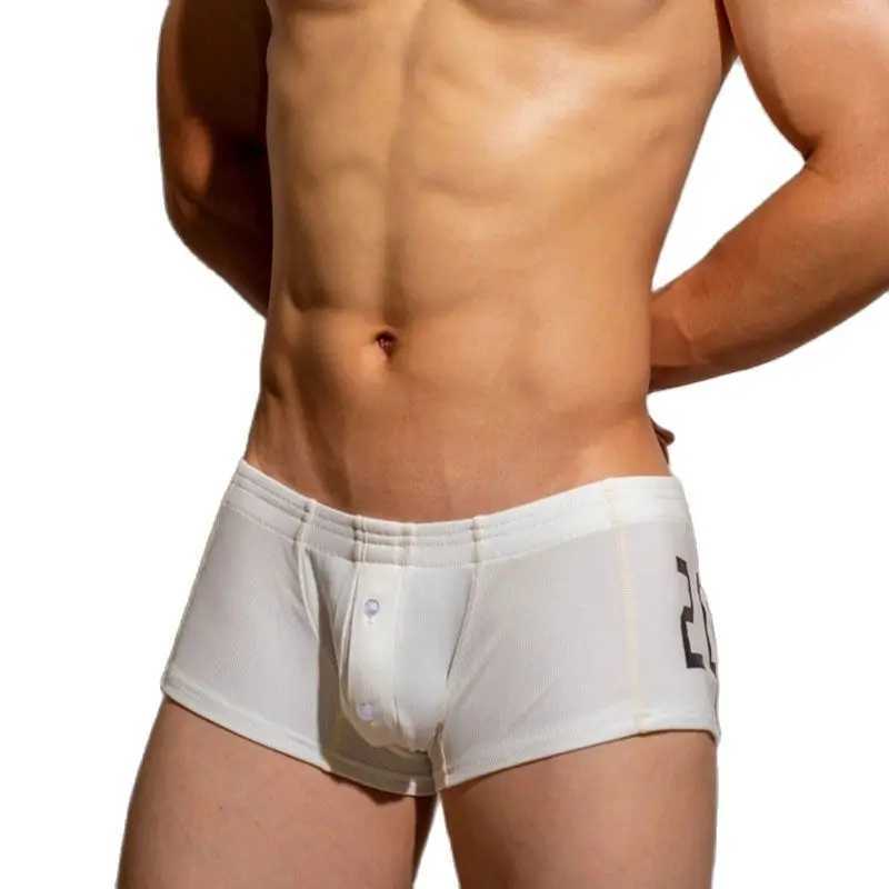 Mans Underwear Shorts Solid Boxers Buttons Underpants Men Calzoncillos Hombre Ropa Interior Hombre Screw Thread Gay Boxer Homme Y240910