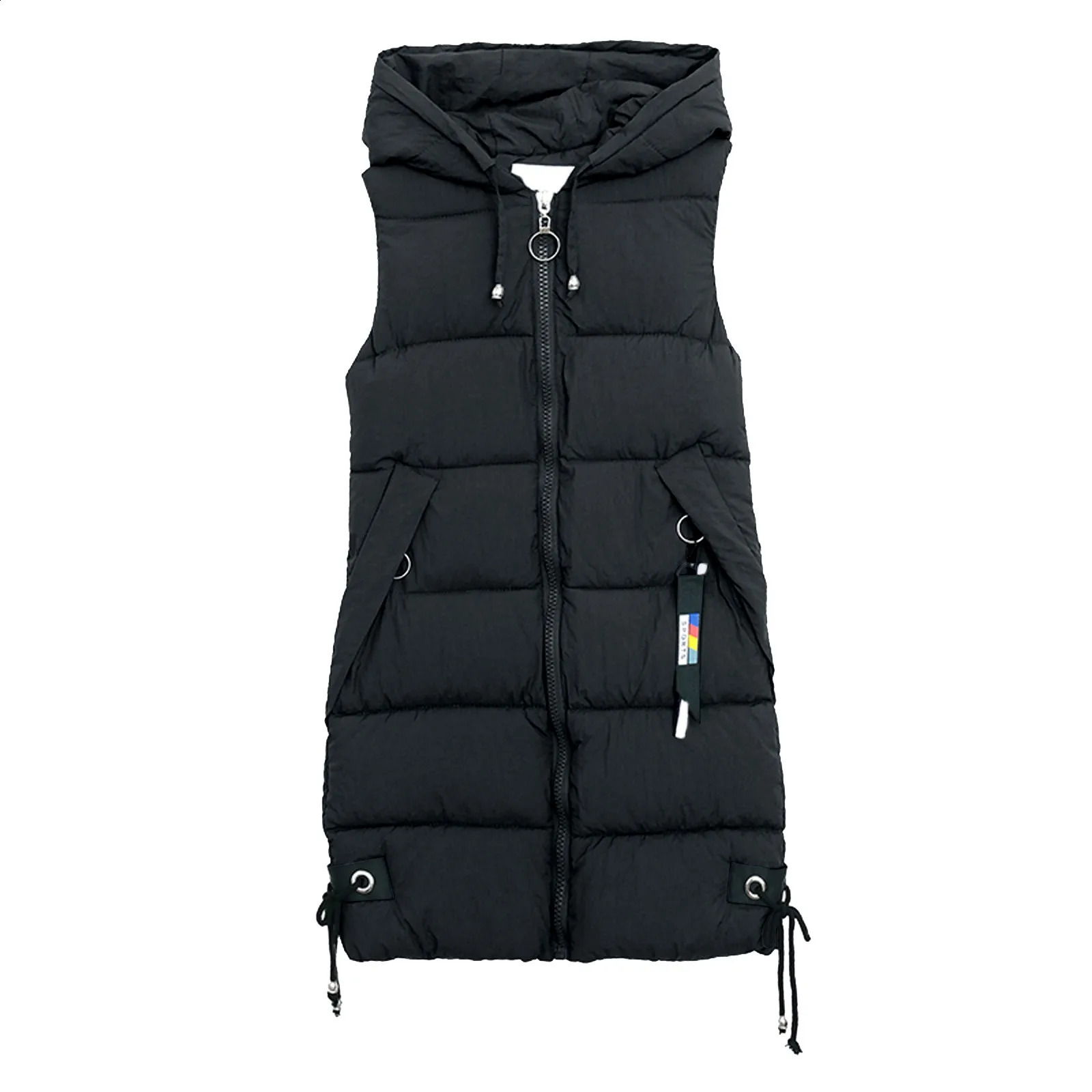 Womens solid hooded vest with zipper pocket loose sleeveless jacket long coat womens winter warm cold resistant 240910