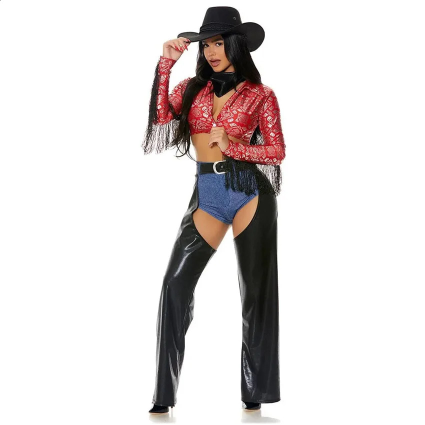 6PcsSet Halloween Party Cowboy Costume For Adult Women Gothic Sexy Cowgirl West Cowboy Cosplay Uniform Suit Carnival Costumes 240911