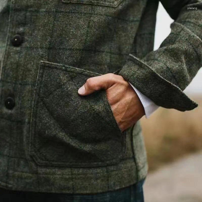 Men's Jackets Winter Fashion Retro Style Polo Collar Plaid Coat 2024 Loose Clothing For Men