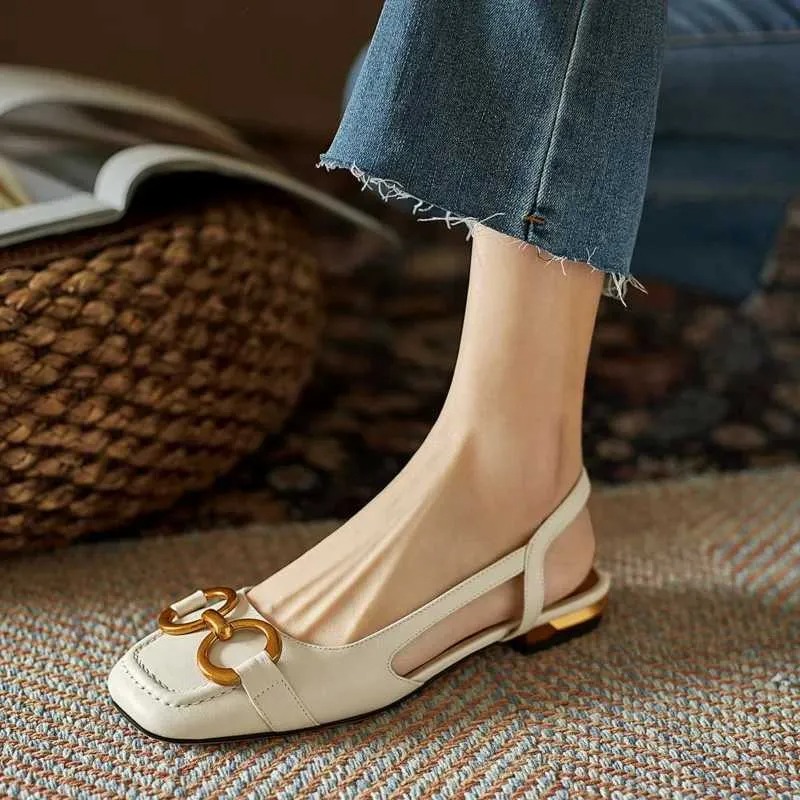 Sandals French womens shoes retro womens sandals 2024 summer new elegant low heel casual shoes lazy Muller shoes designer womens shoes