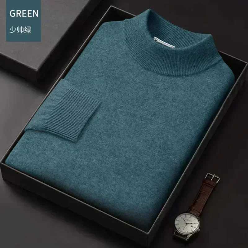 Luxury brand mens plain neck 100% pure wool sweater top autumn and winter cashmere sweater mens warm knitted sweater with floral pattern W240909