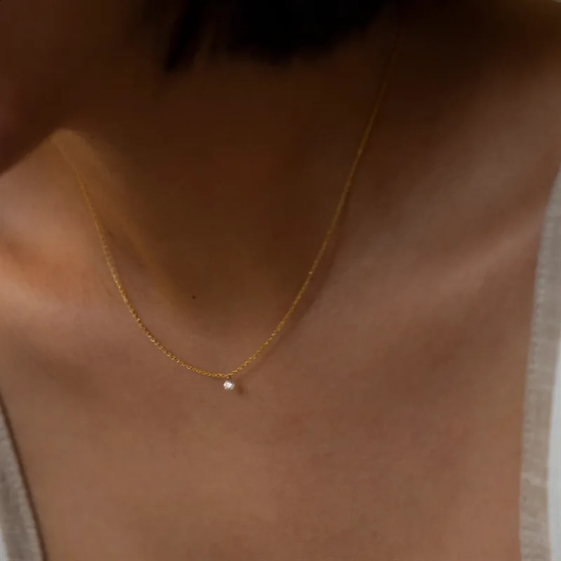 A genuine 14K gold-plated zircon necklace Dainty Gold Choker handmade pendant waterproof necklace Boho jewelry suitable for women 240909