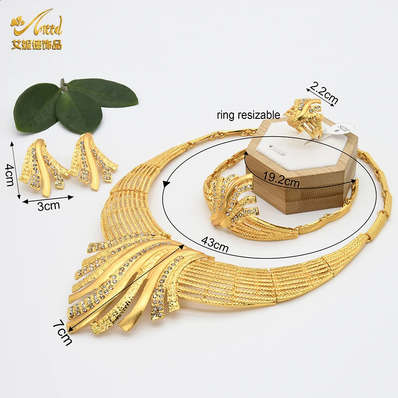 ANIID Nigeria Jewelry Set Womens Wedding Jewelry Dubai 24K Gold Jewelry African er Earrings Bridal Necklace 240910