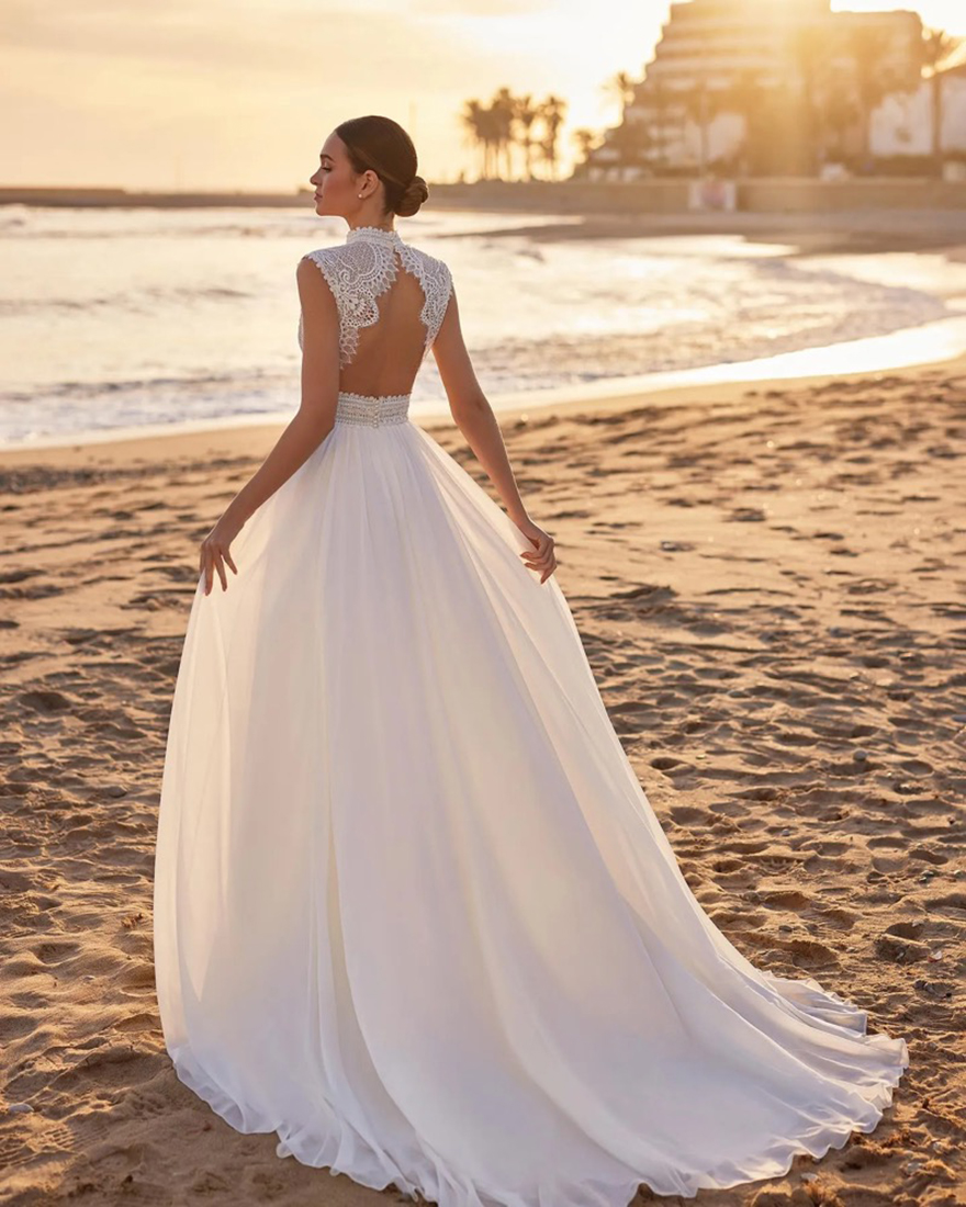 Boho A e Dresses for bride High Neck Lace Wedding Dress Backless designer bridal gowns