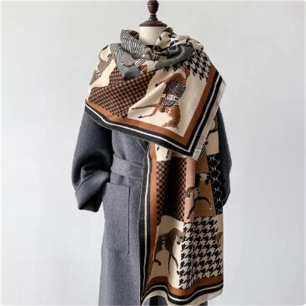 Horse Print Double-sided Women Winter Cashmere Scarf Thick Warm Shawl Wraps Pashmina Soft Lady Neckerchief 2024 Luxury Brand