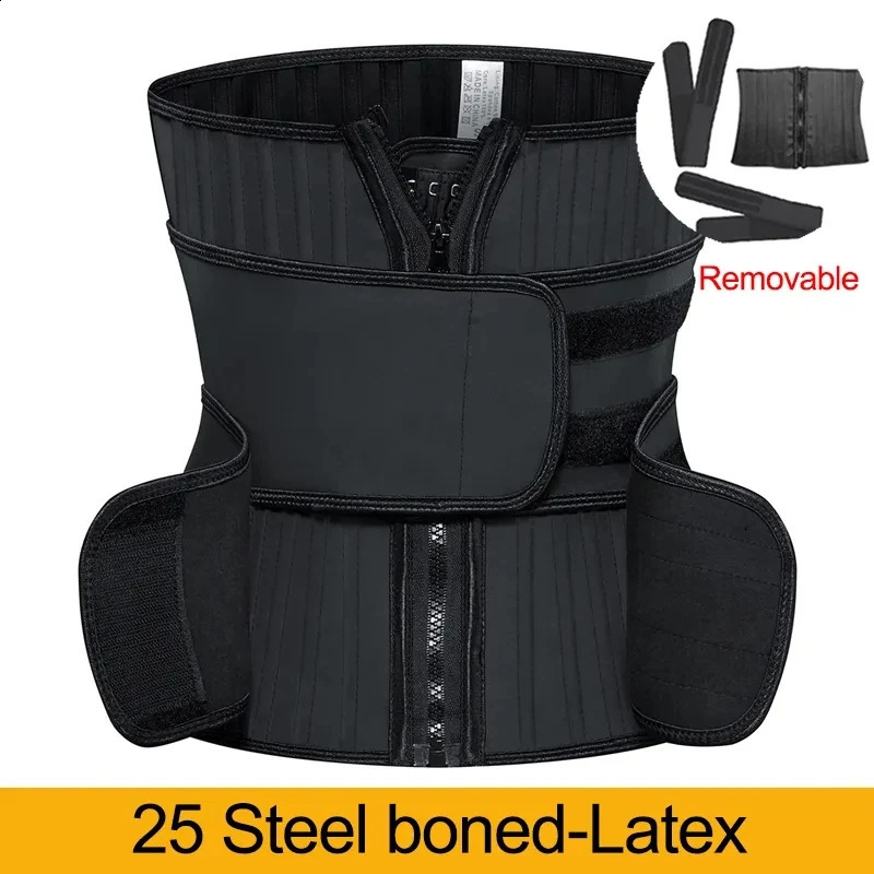 Latex Waist Trainer 25 Steel Bone Body Shaper with 2 Removable Strap Zipper and Hook Modeling Strap Tummy Control Belt 240907