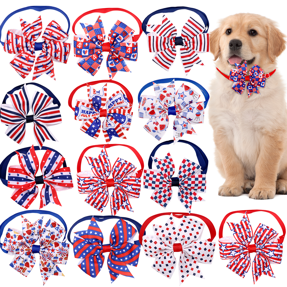 50pcs Dog Bow Tie Bulk Pet Bowties Hair Bows For Small Dogs 4th of July Dog Puppy Bow Tie Neckties Pet Grooming Accessories