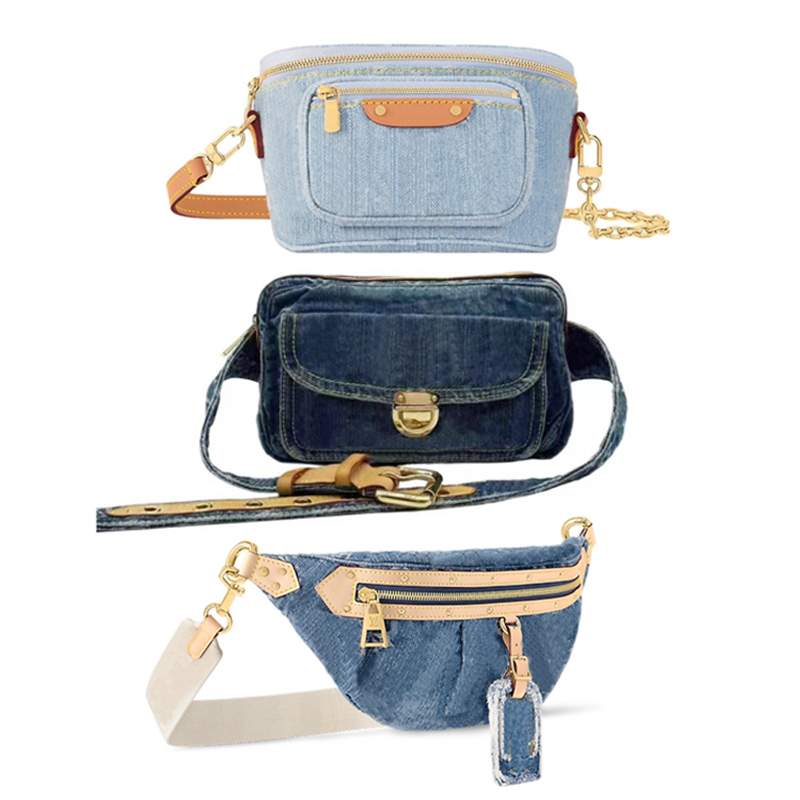 Fashion bum bag denim bag fanny pack designer crossbody bags clutch leather belt bag Adjustable shoulder straps vintage Denim bumbag