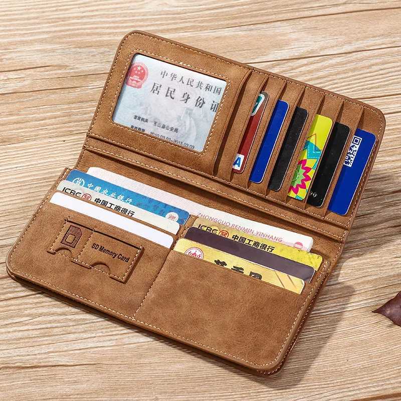 Mens wallet PU leather frosted long wallet coin pocket Billetera Hombre mens wallet mens ID card clip money bag Z250411