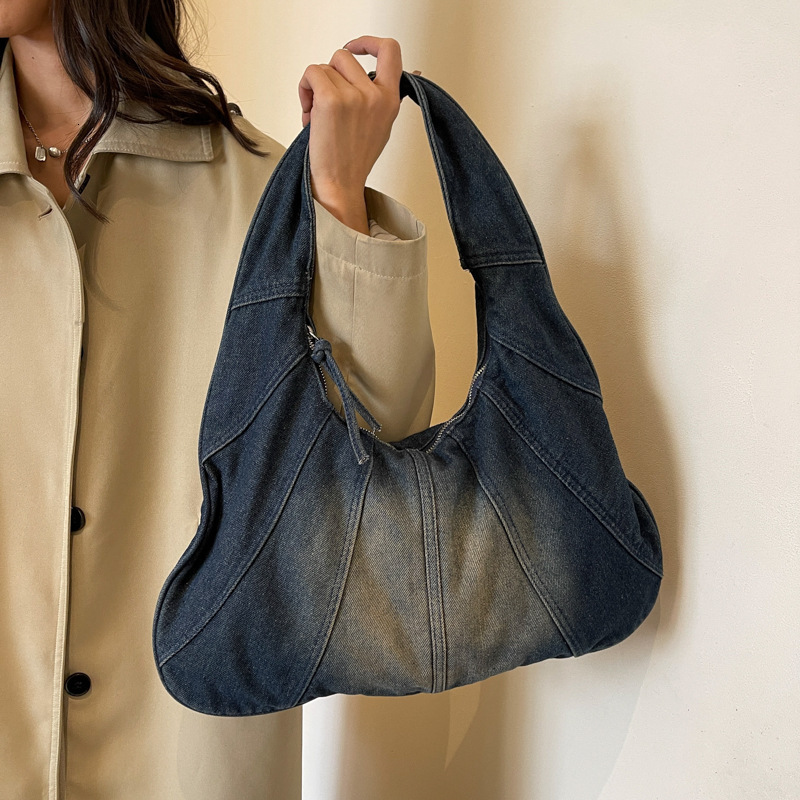 2025S Fashion Designer Spliced Denim For Women Stylish Niche Small Square One Shoulder And Underarm Hand held Bag