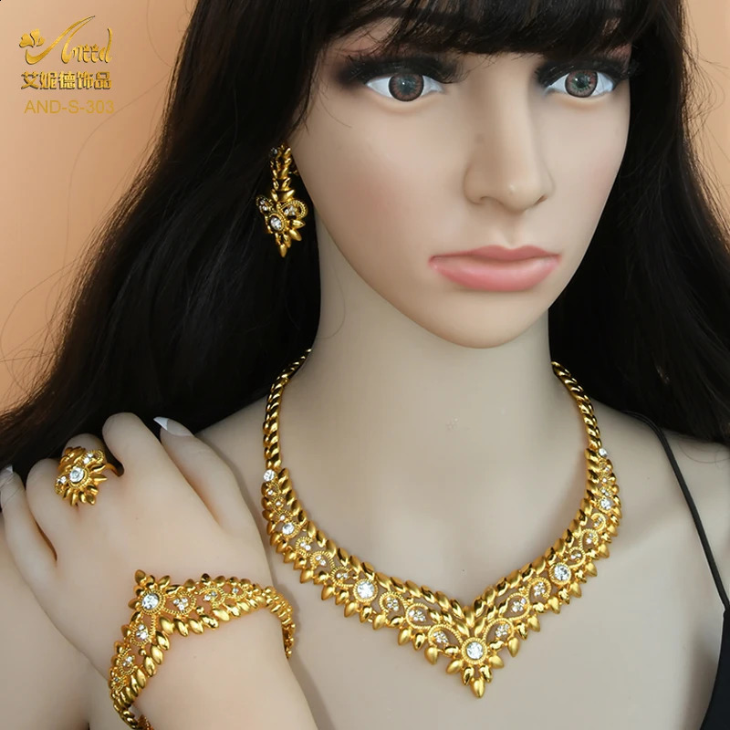 ANIID Dubai Jewelry Set Gold 24k African Nigeria Necklace Bracelet Earrings Wedding Jewelry Party 240910