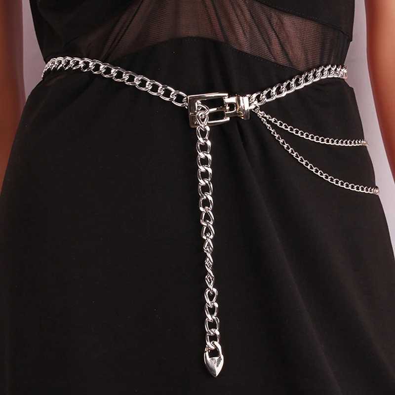 Mti laminated metal chain belt webbing long tassel belt dress jeans womens belt womens belt X250410