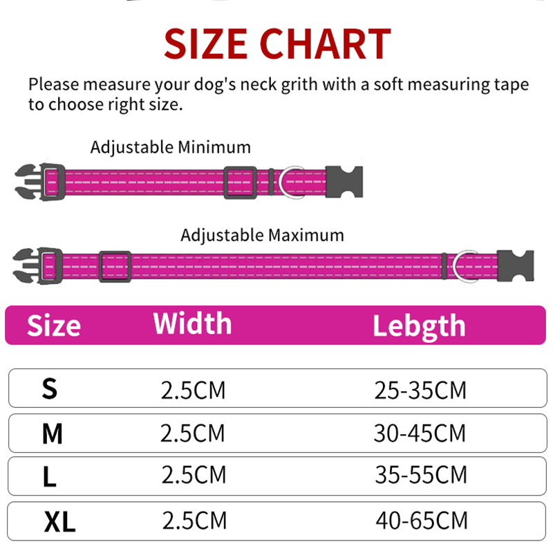 Reflective Dog Collar Adjustable Safety Nylon Pet Collar Strong & Durable for Small Medium Dogs and Cat Outdoor Training Running