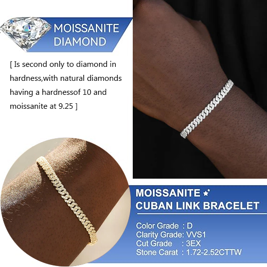 6mm White Gold Sterg Sier VVS Moissanite Dia Cuban k Chain Bracelet Iced Out Mossanite Jewelry For Men Women