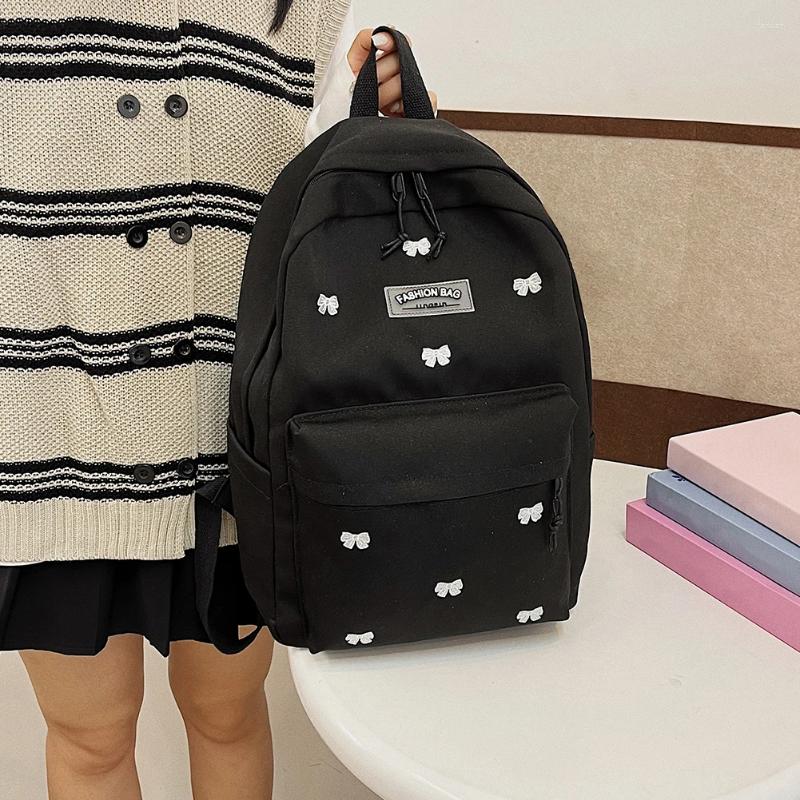 2025 NEW School Bags For Girls Canva Bow Embroidered Aesthetic Backpack Large Capacity Student Daily Bookbag Lightweight College Knapsack zhanyishengl