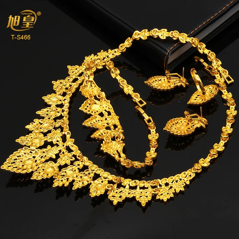 Dubai 24K Gold Plated Boutique Jewelry Set Fashion Gold 4pcs Set/Necklace/Earrings/Rings/Bracelets Wedding Wholesale 240910