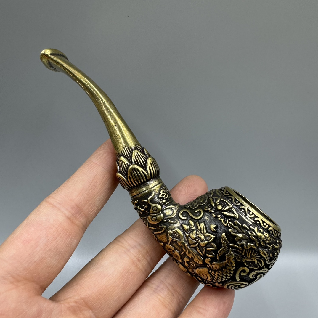 Smoking pipes Pure copper dry tobacco pole brass cigarette bag pot dual purpose filter cigarette holder old style pipe -2