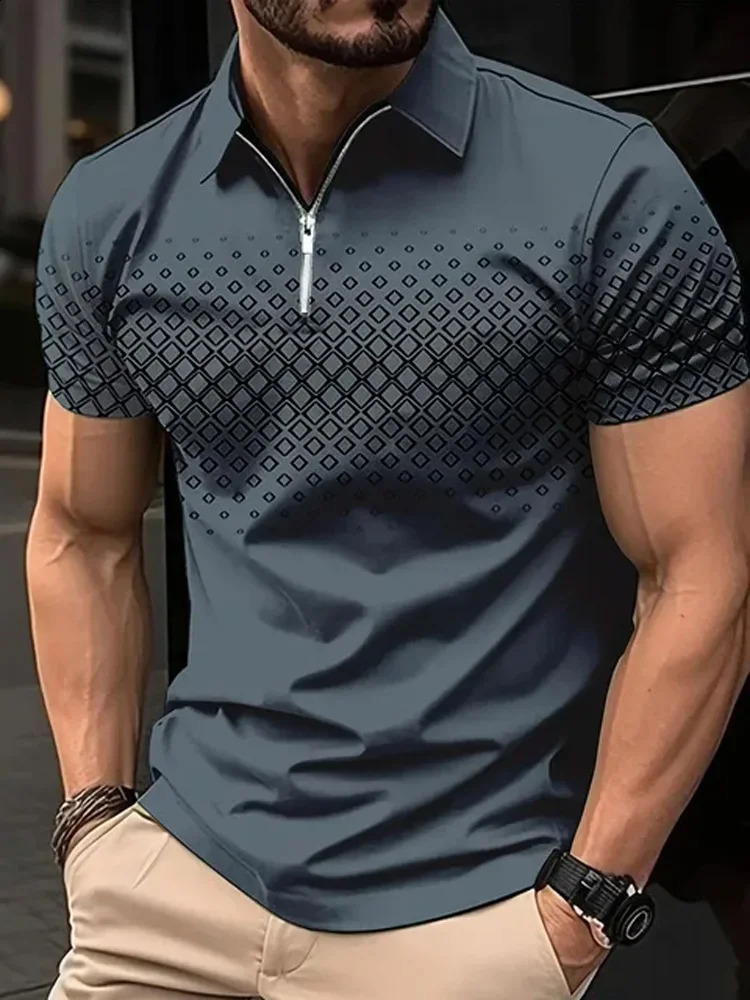 Men's 3D Printed Zipper Polo Breathable Golf Shirt Casual Streetwear | Vibrant Colors