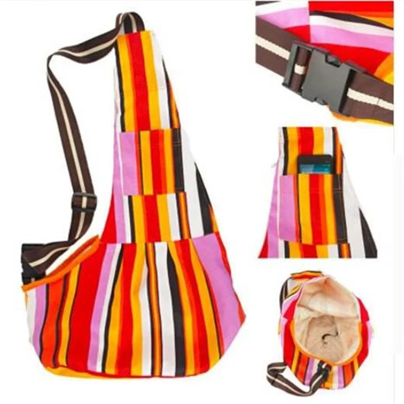 Striped Small Dog Pet Cat Sling Carrier Bag Adjustable Single Shoulder Bag Outdoor Pet Carriers Dog Kittens Puppy Carrier Travel