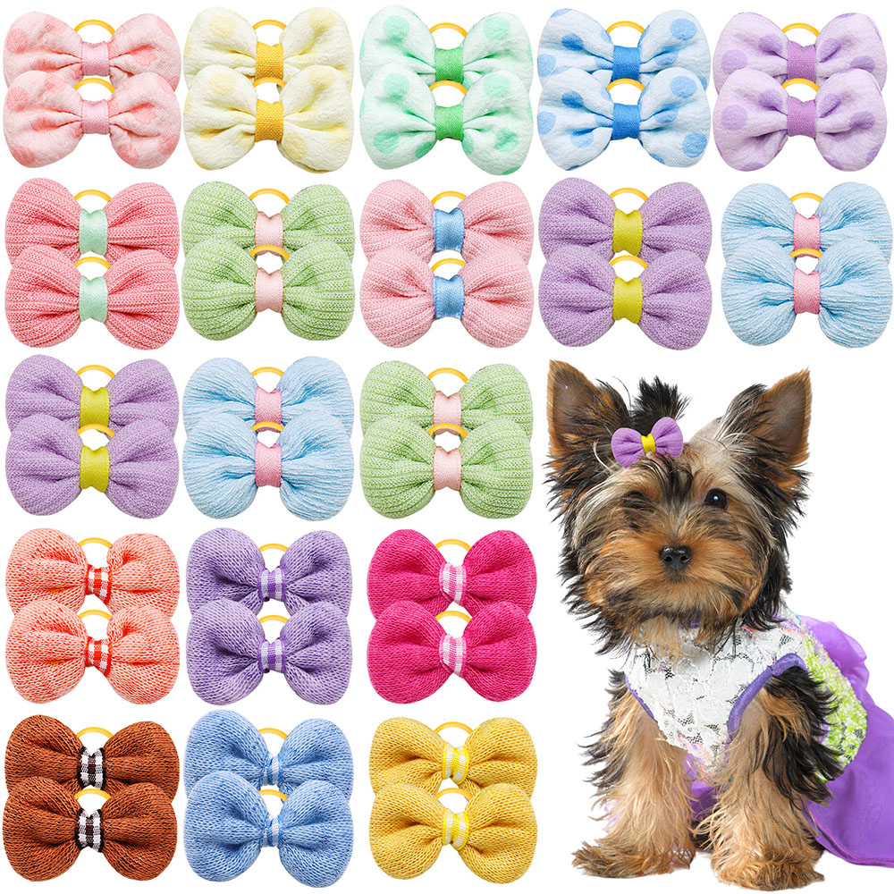 10PCS Pet Dog Decorate Products Small Dog Bows Rubber Bands Hair Bowknot For Dog Handmade Cat Dogs Hair Accessories