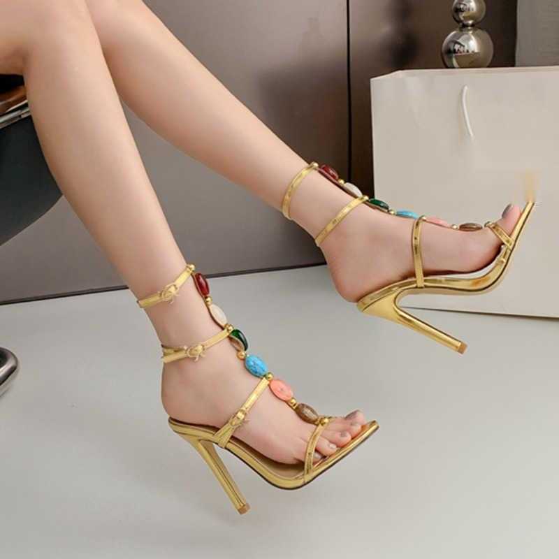 High Heels Womens Spring and Summer Sandals Sexy Slim Heels Pearl t Belt Slim Heels Sandals