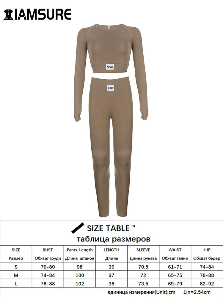 IAMSURE Tight Basic Solid Pants Set Womens Yoga Clothes 2-piece Set Autumn Ultra Thin Long Sleeve Crop Top 240904
