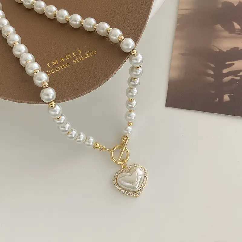 Elegant Pearl Necklace For Women Heart Pendant Necklaces Luxury Imitation Pearls Chain Necklaces Korean Jewelry Girls GiftsX241009