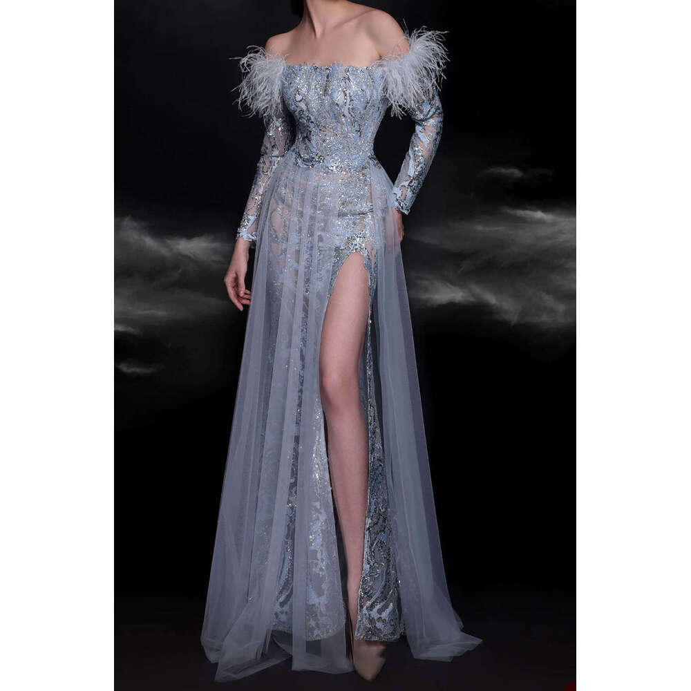 Unique Evening Dresses Straight Strapless Appliques Sequins Hand -Made Prom Gown Party Dress Vestido De Noite Custom Made 0228Lz