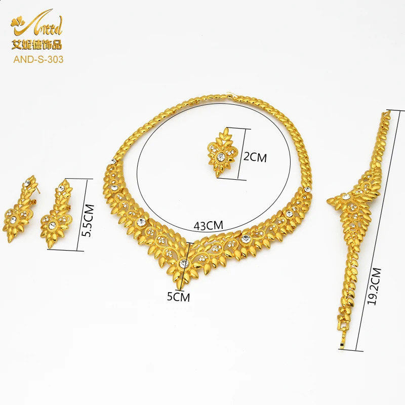 ANIID Dubai Jewelry Set Gold 24k African Nigeria Necklace Bracelet Earrings Wedding Jewelry Party 240910