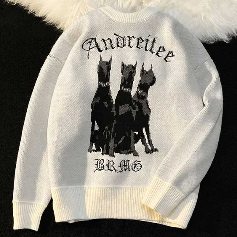 Goth Sweater Winter Y2k Long Sleeve Dog Pattern Knit Pulovers Koutfit Korean Style Fashion Aesthetic Oversize Women Streetwear M240910
