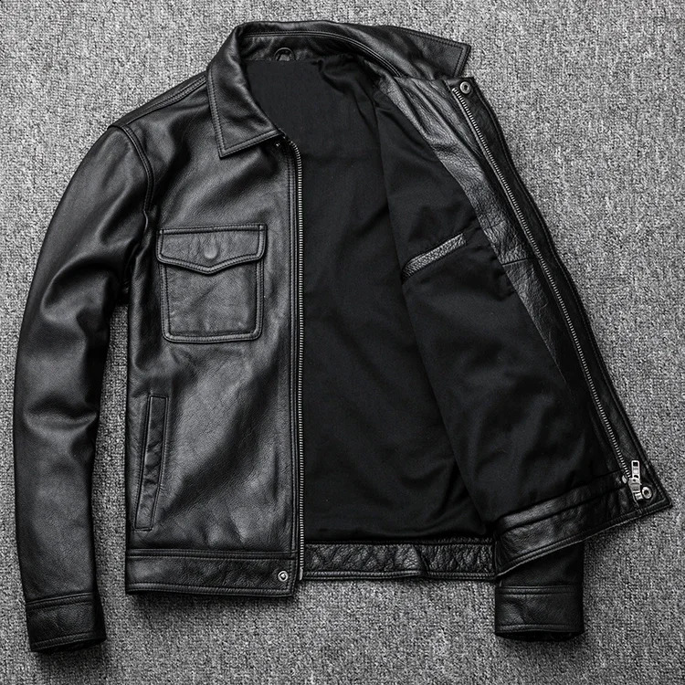 Free delivery. 7XL genuine leather jacket. Winter casual black mens cowhide clothes. Quality plus size leather coat 240910