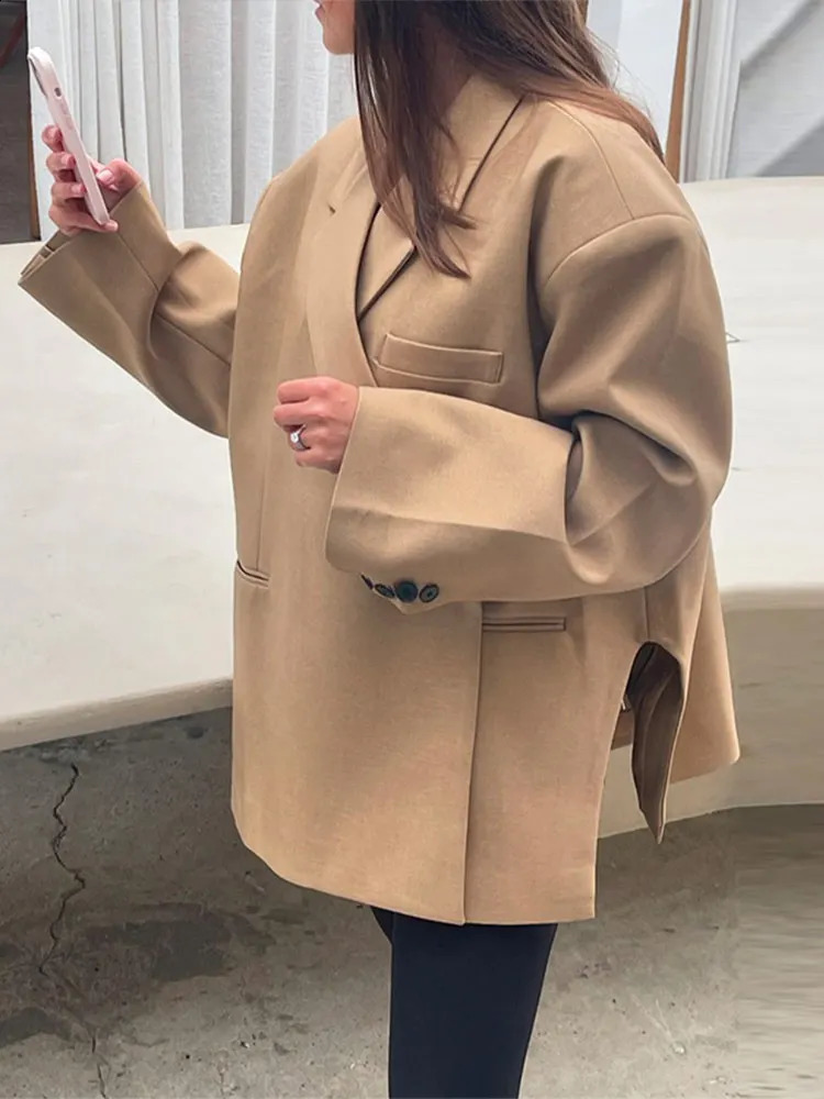 Women's Elegant Lapel Suit Jacket, Casual Loose Long Sleeve Office Blazer, Style B4