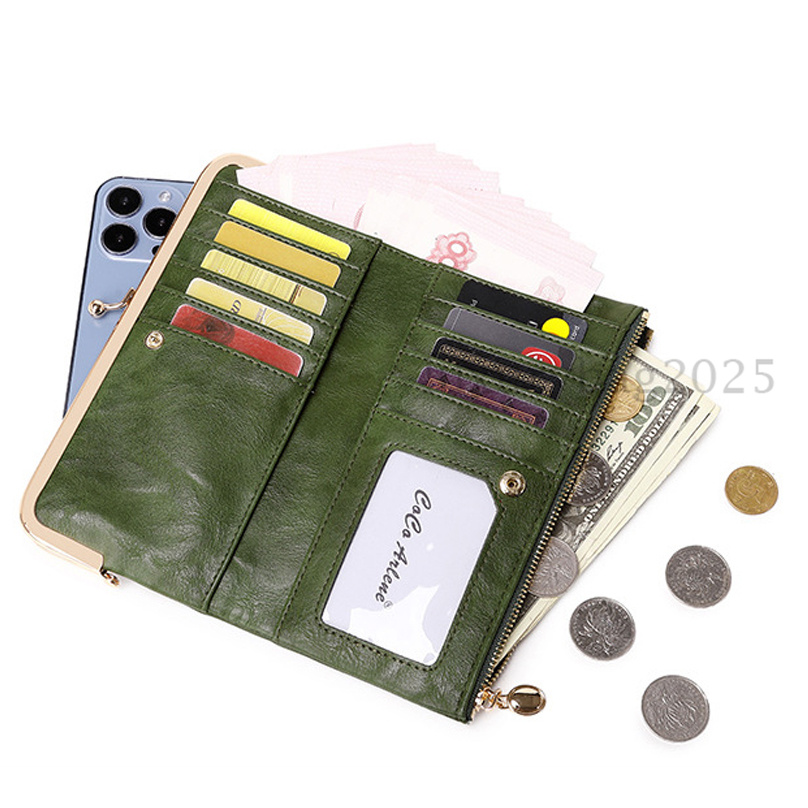 Hot selling RFID women's long wallet PU leather handbag with multiple card slots coin zipper wallet women's mobile wallet organizer wallets 