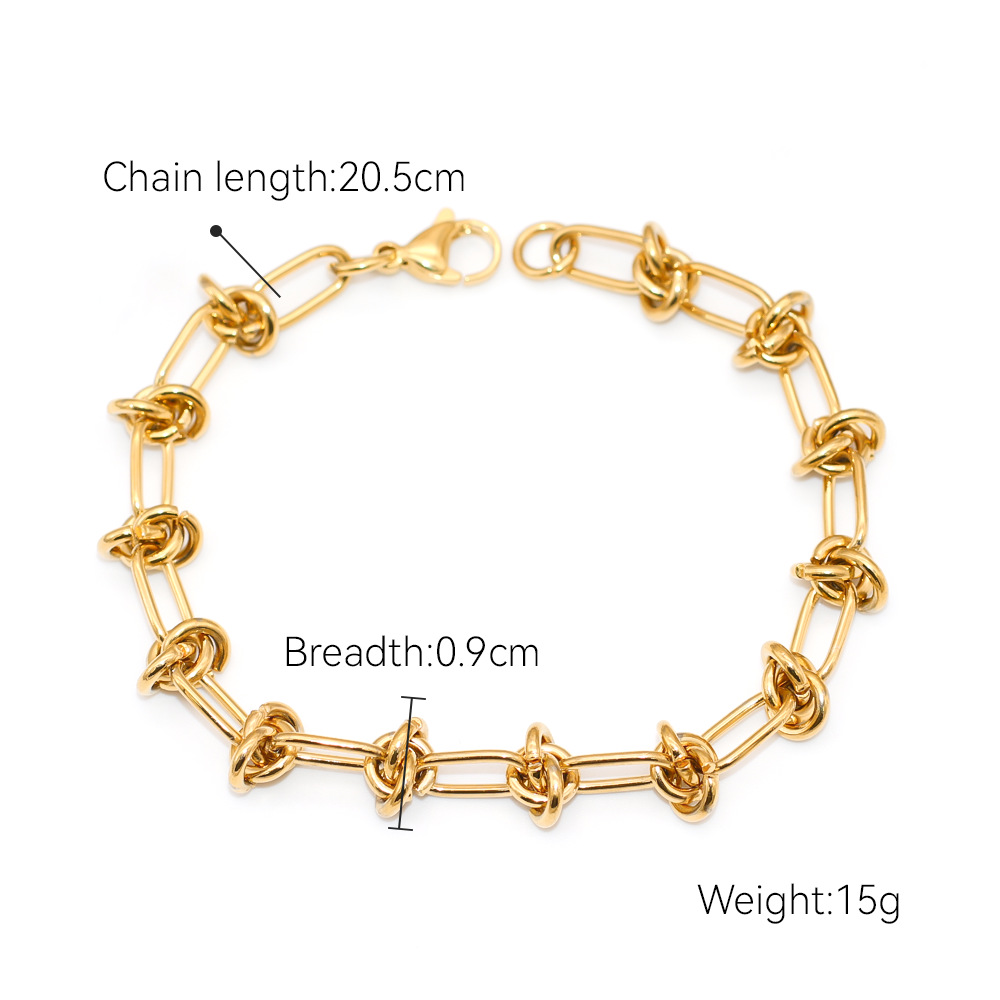 Vintage Punk Knotted Rope Chain Bracelet Stainless Steel 18k Gold Plated Jewelry