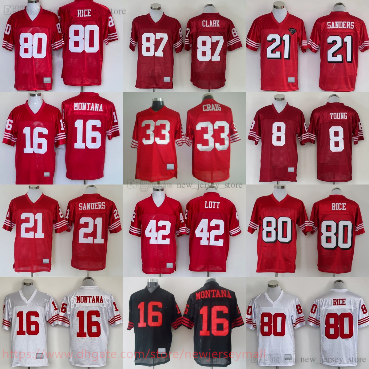 College 1994 Throwback Football 80 JerryRice Jersey Vintage Stitched 8 SteveYoung 16 JoeMontana 21 DeionSanders 33 RogerCraig 42 RonnieLott 87 DwightClark Jersey