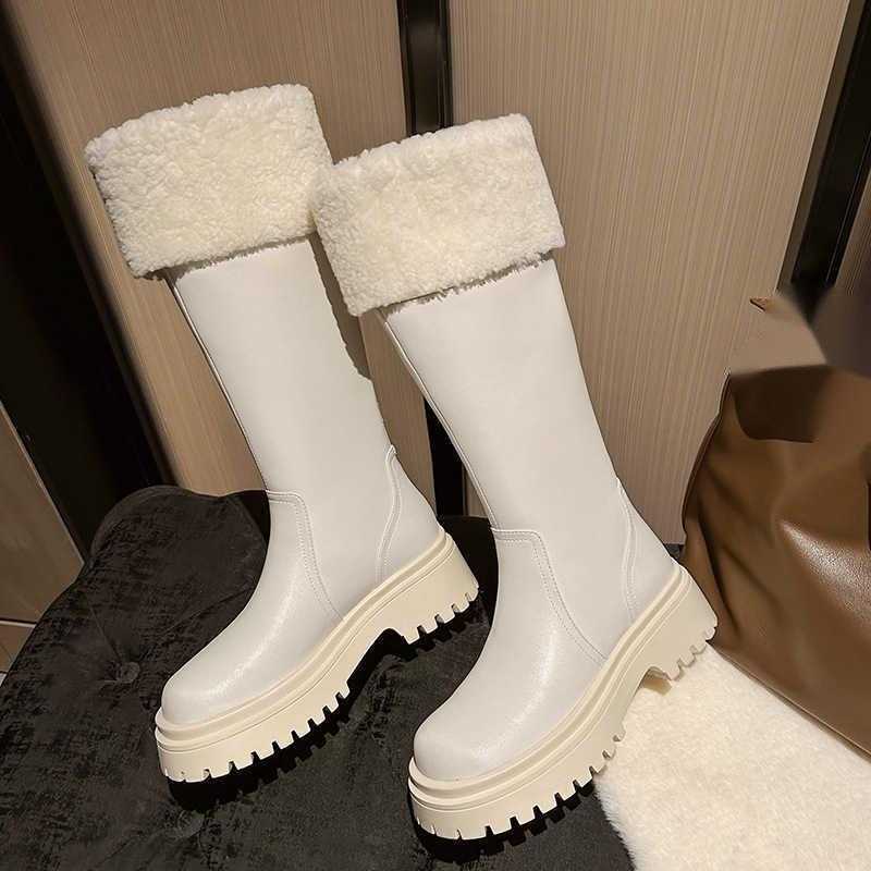 CMM Cowhide Velvet Thick Bottom Knight Boots Womens Over the Knee Boots Snow Boots Warm Cowhide Tall Boots