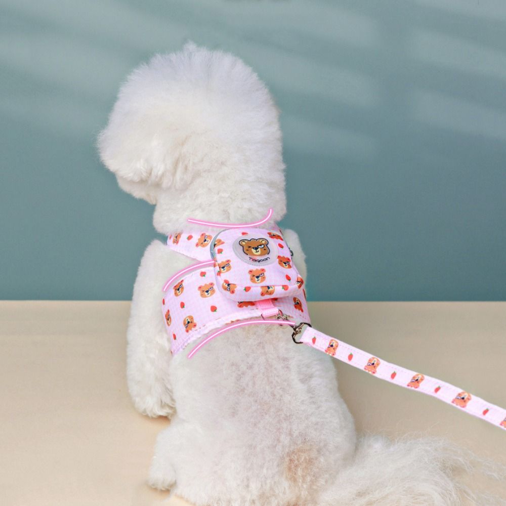 Cartoon Dog Chest Strap Backpack Adjustable Breathable Bear Pet Backpack with Traction Rope Dog Snacks Bag